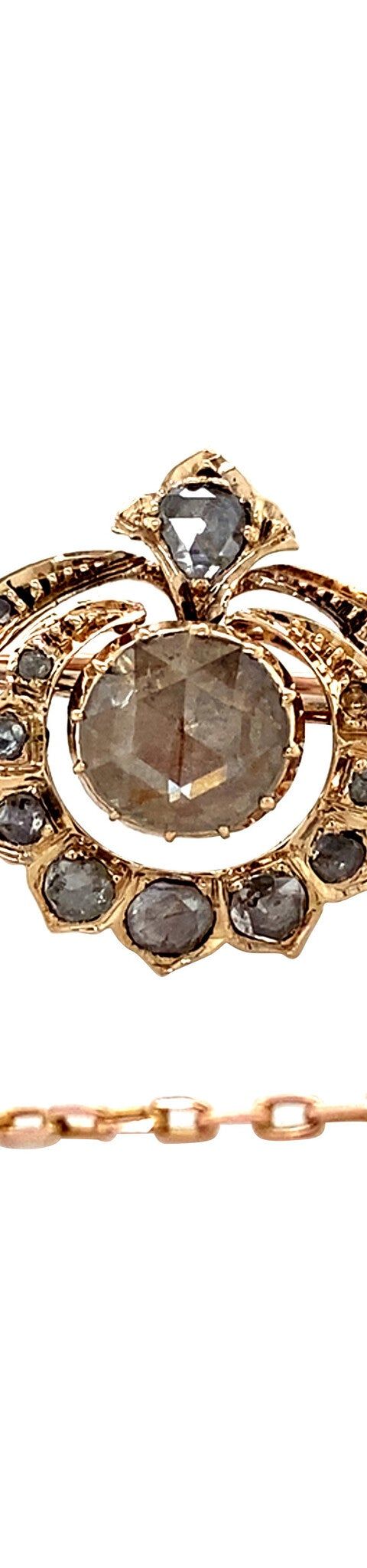 Vintage 14K Gold Brooch with Rose Cut Diamond
